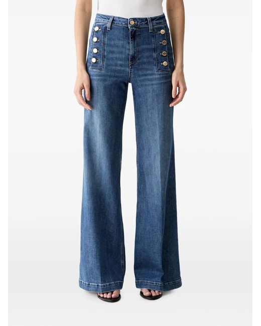 ViCOLO Blue Button-Embellished Wide-Leg Jeans