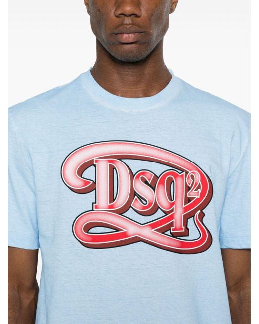 T-shirt en coton à logo imprimé DSquared² pour homme en coloris Blue