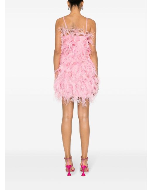 MSGM Pink Square-neck Ostrich-feather Minidress