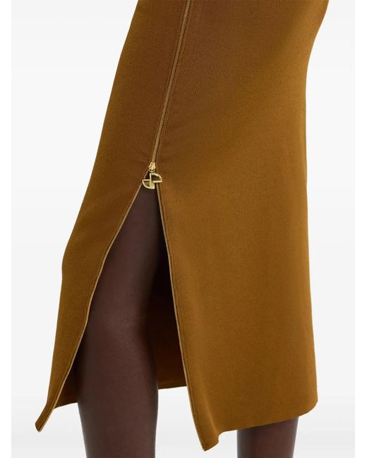 Patou Brown Zip-Decorative Midi Skirt