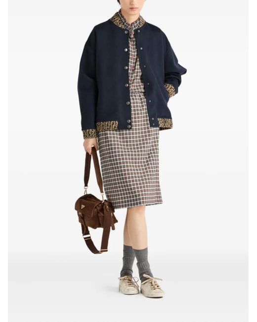 Prada Blue Check-Print Sheath Skirt
