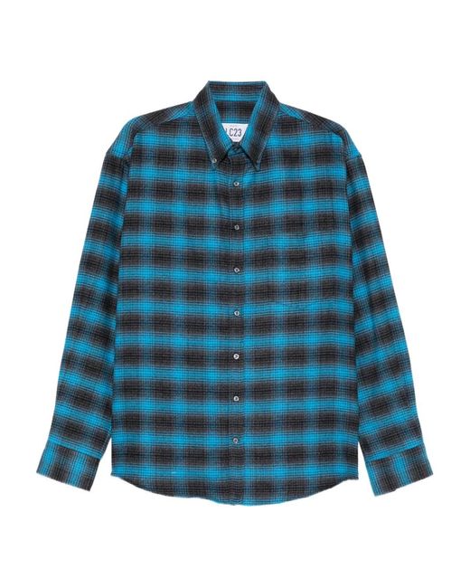 LC23 Blue Plaid-Pattern Buttoned Shirt for men