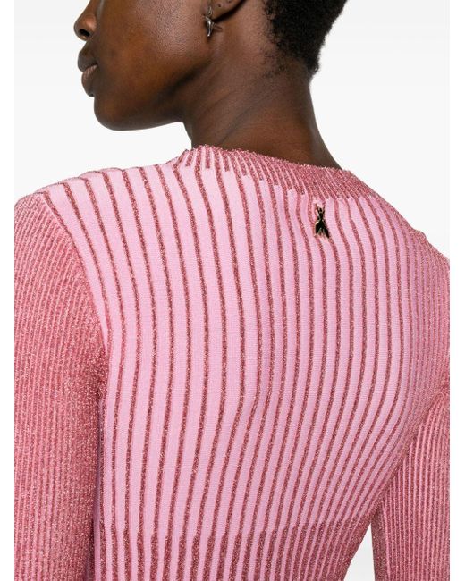 Patrizia Pepe Pink Mock-neck Ribbed-knit Lurex Top
