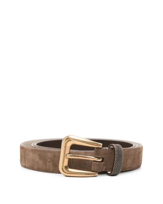 Brunello Cucinelli White Monili-Embellished Suede Belt