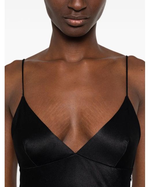Alberta Ferretti Black Satin-Finish Side-Slit Maxi Dress