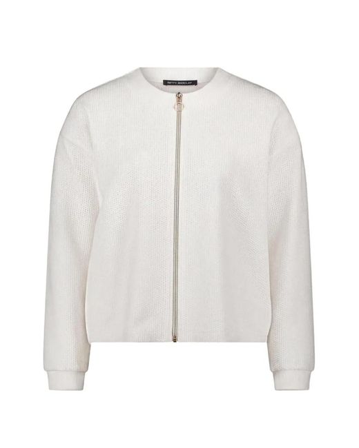 Betty Barclay White Zip-Up Textured-Knit Cardigan