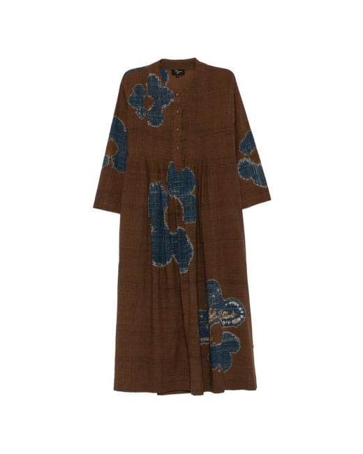 Yavi Brown Tita Pleated Midi Dress