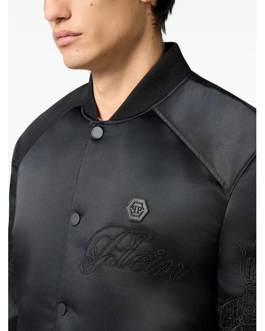 Philipp Plein Black Rear-Embroidered Bomber Jacket for men