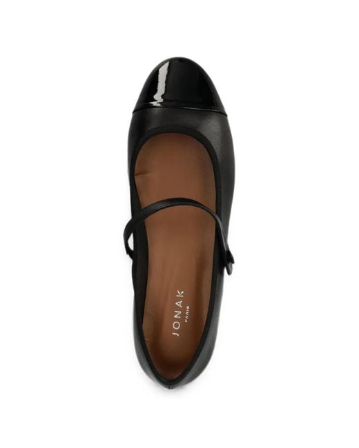 JONAK PARIS Black Dreux Patent-Toe-Cap Touch-Strap Ballet Flats