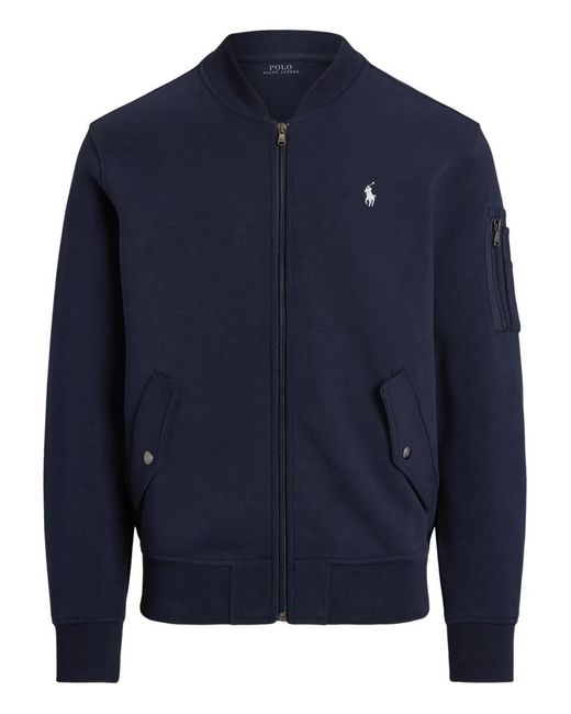 Polo Ralph Lauren Blue Zip-Up Embroidered Bomber-Style Sweatshirt for men
