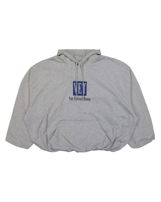 Vetements Gray Logo-Print Boxy Hoodie for men
