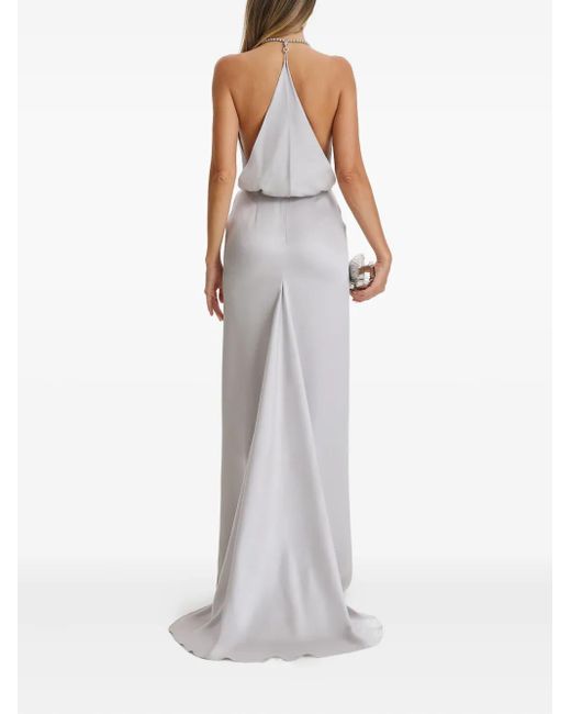 Il Volo White Jewel Halter-Neck Beaded-Back Dress