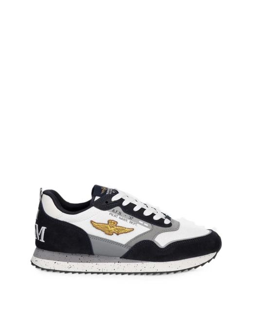 Aeronautica Militare White Logo-Embroidered Sneakers for men