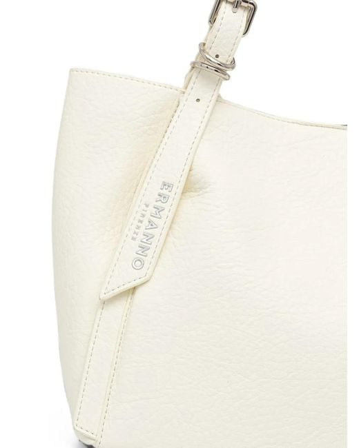 ERMANNO FIRENZE White Logo-Lettering Pebbled-Leather Tote Bag