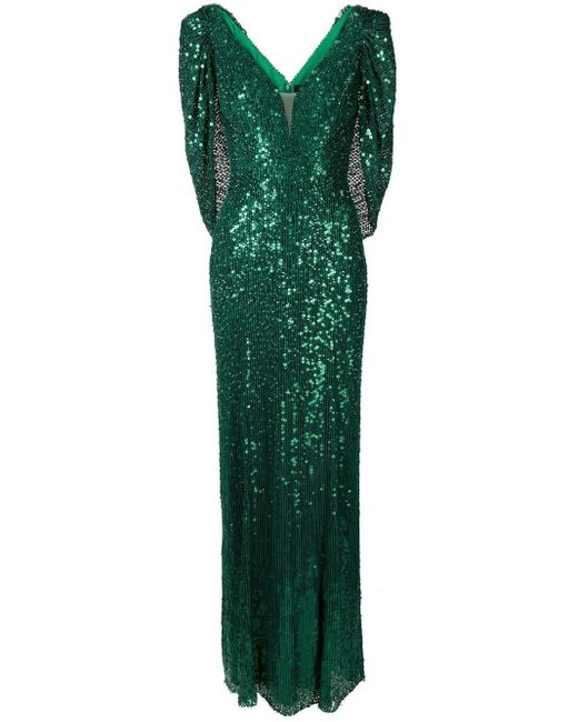 Jenny Packham Plunge-neck Sequinned Gown in Green | Lyst Canada