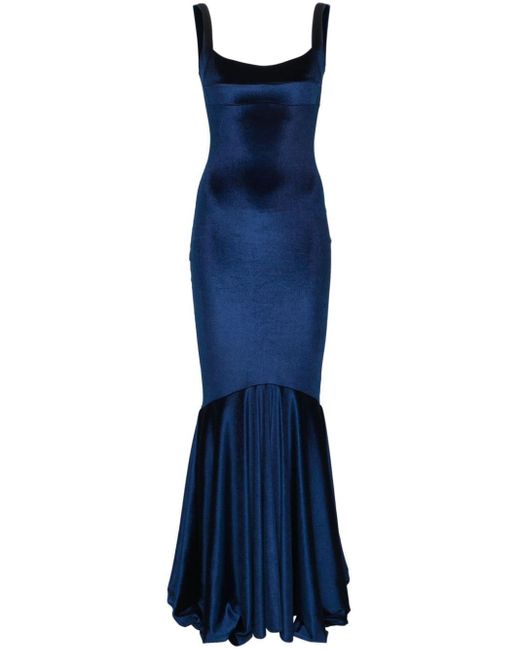 Atu Body Couture Blue Sleeveless Velvet Mermaid Gown
