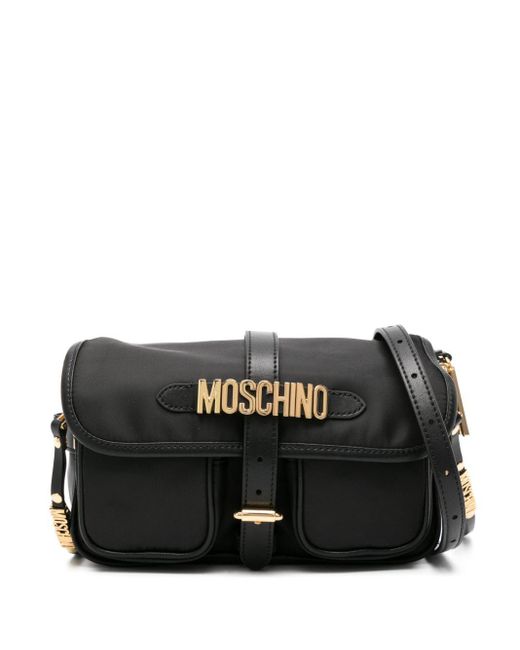 Moschino Black Buckled Logo-lettering Crossbody Bag