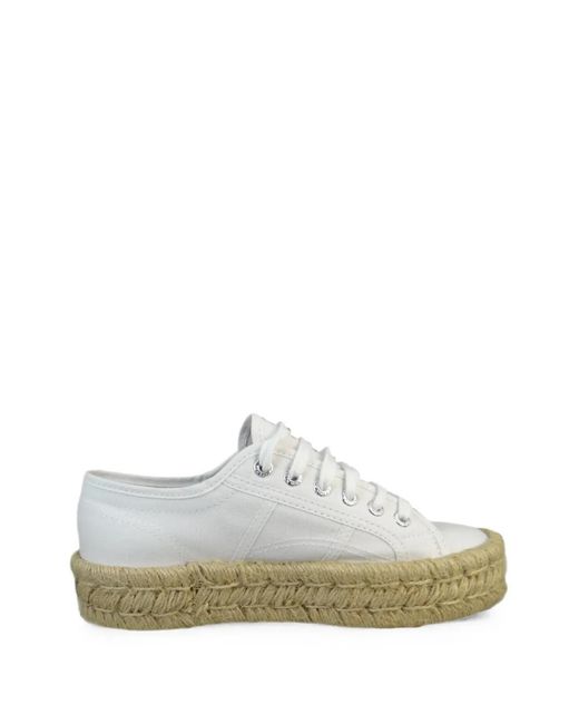 Superga White Braided-Sole Lace-Up Sneakers