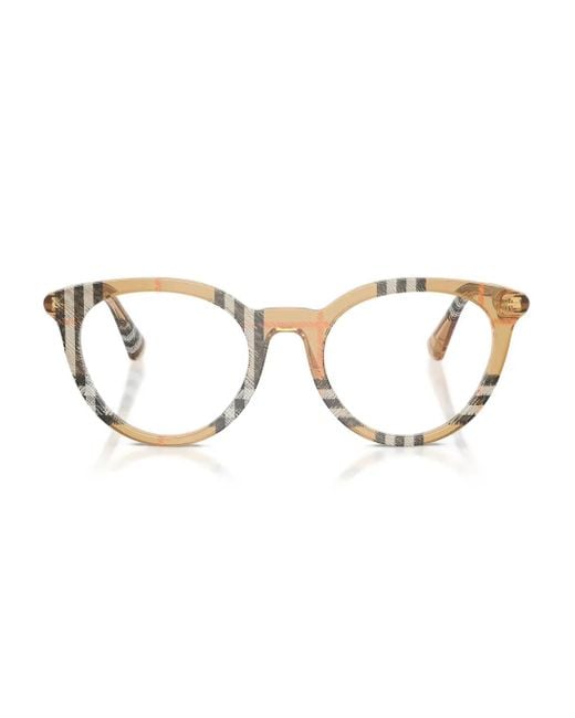 Gafas con montura redonda a cuadros Burberry de color Natural