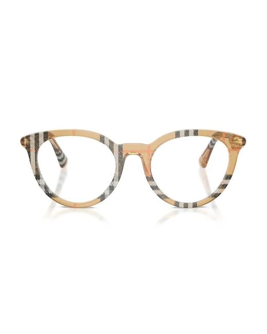 Burberry Natural Checked-Pattern Round Glasses