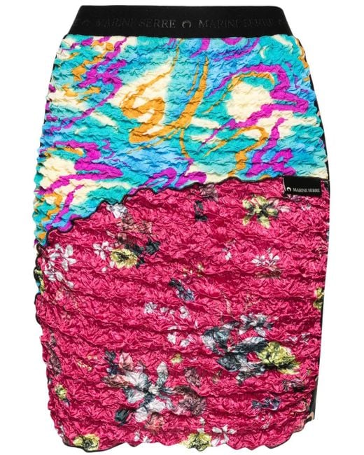 MARINE SERRE Pink Crinkled Patchwork Skirt