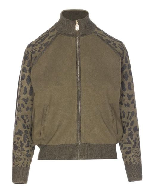 Liu Jo Green Leopard-Print Zipped-Front Sweatshirt