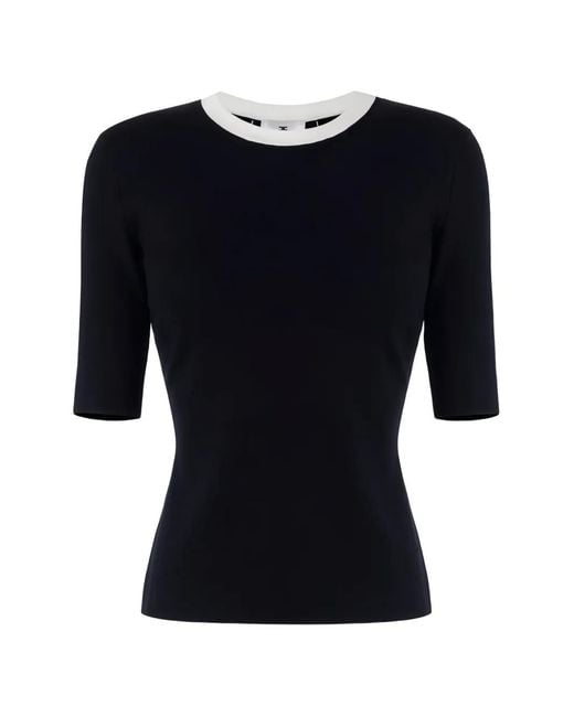 Elisabetta Franchi Black Crew-Neck Tie-Fastening Top