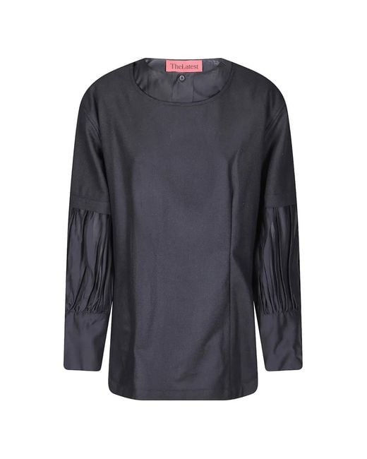 Thelatest Blue Erin Balloon-Sleeve Blouse