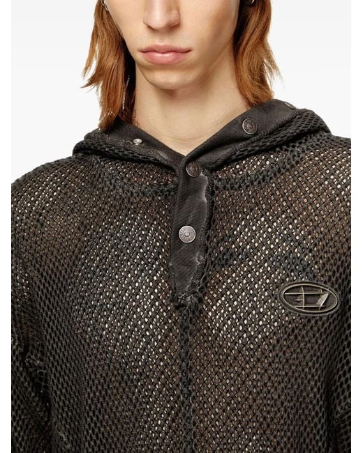 DIESEL Black X Thug Club Fishnet Hoodie With Full-Closure Hood