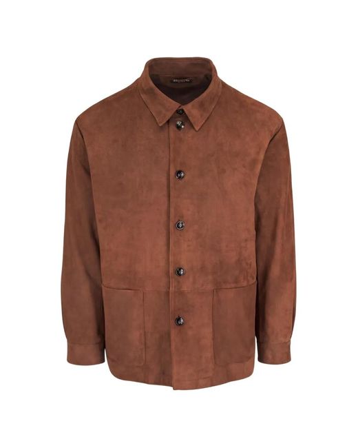 Kiton Brown Button-Up Suede Jacket for men