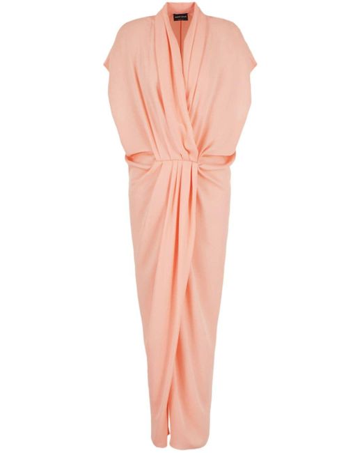 Robe mi-longue en soie à design drapé Giorgio Armani en coloris Pink