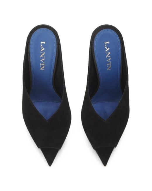 Lanvin Black Mules Midnight Step En Daim