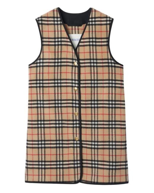 Burberry Natural Wool-Cashmere Check Gilet