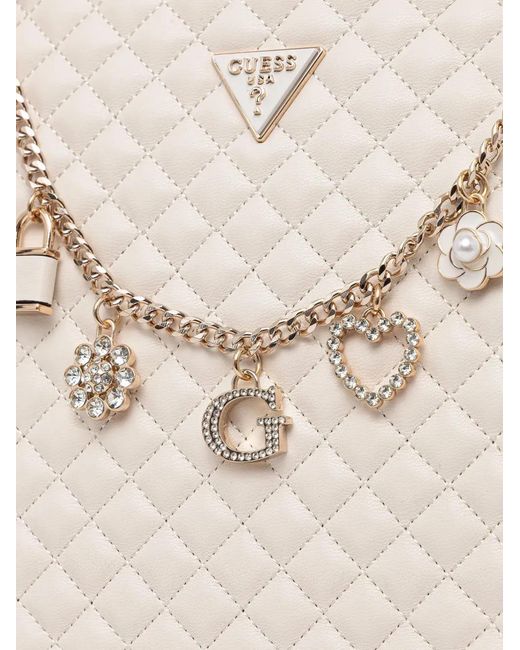 Guess Natural Quilted Charm-Detailing Tote Bag