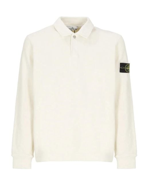 Stone Island White Compass-Motif Polo Shirt for men