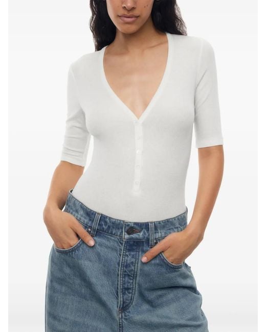 12 STOREEZ White V-Neck Bodysuit