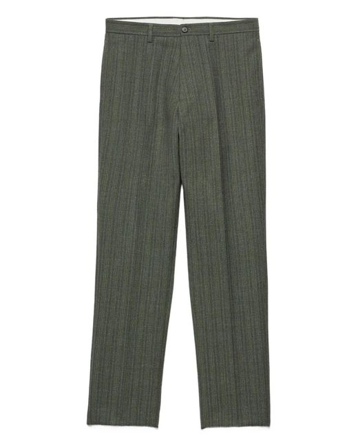 Prada Green Pinstriped Wool Blend Pants for men