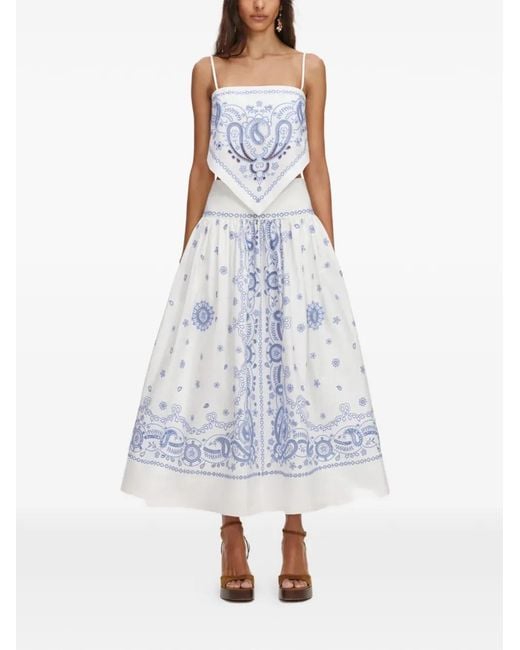 Self-Portrait White Paisley-Embroidered Maxi Skirt
