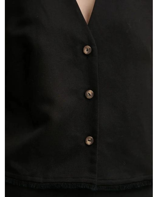 IVY & OAK Black Button-Front Fringed Top