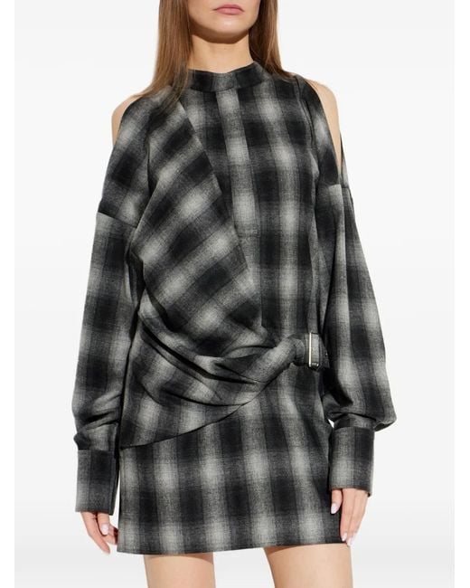 IRO Gray Narissa Check Cold-Shoulder Mini Dress
