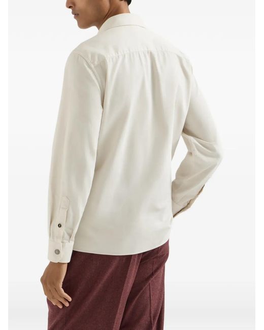 Brunello Cucinelli White Garment-Dyed Overshirt for men