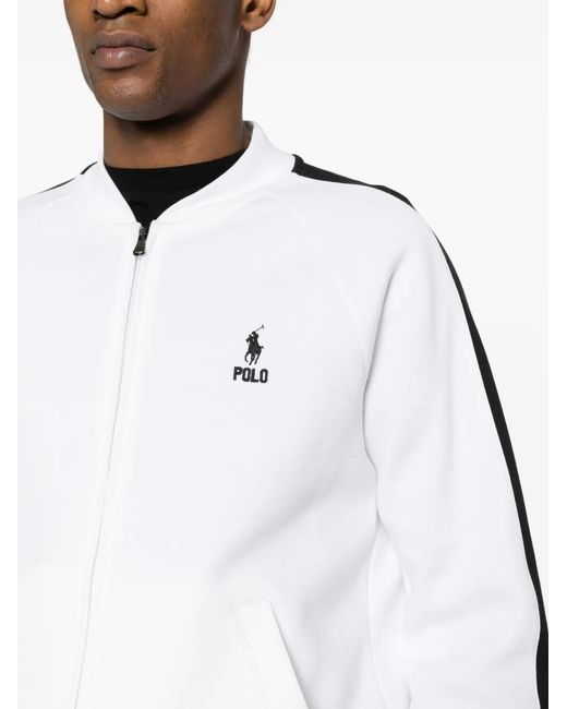 Polo Ralph Lauren White Polo-Pony-Embroidery Zipped Sweatshirt for men