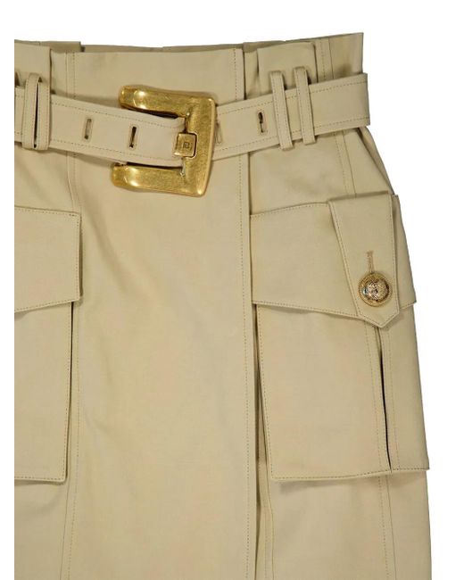 Falda con cinturón Balmain de color Natural