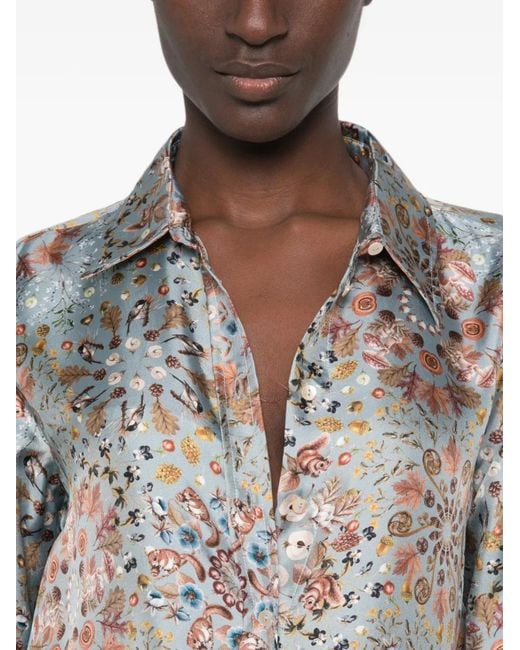 Momoní White Floral-Print Silk Shirt