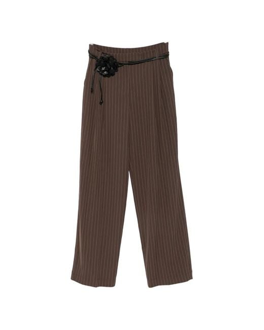 Imperial Brown Pinstripe-Pattern Pleated Trousers
