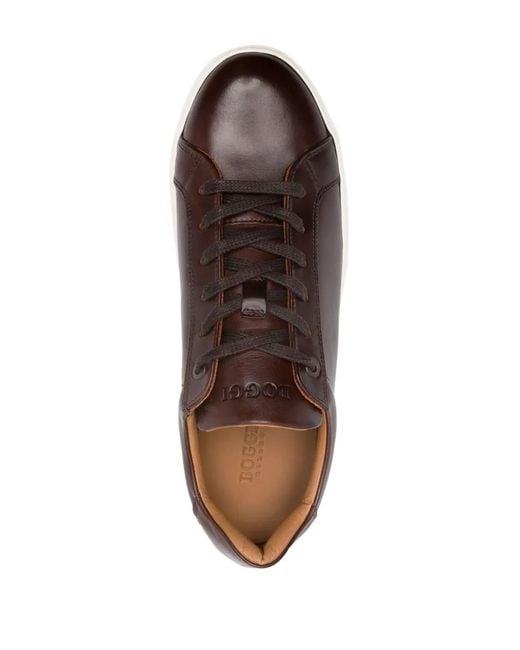 Boggi Brown Panelled Leather Sneakers for men
