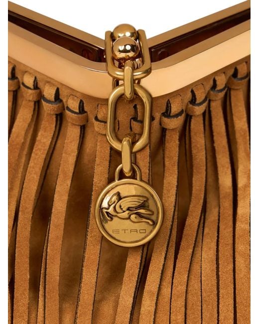 Etro Brown Medium Suede Vela Bag With Fringing