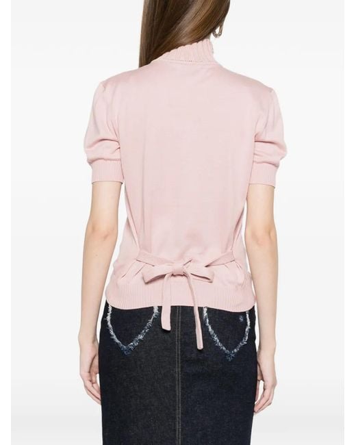 Moschino Pink Light Ribbed Tie Knit Top