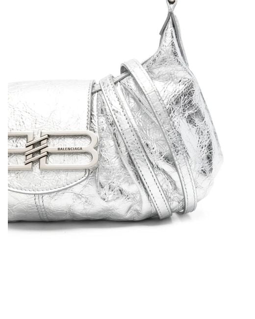 Balenciaga White Pamela Metallised-Leather Shoulder Bag