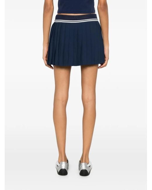 Sporty & Rich Blue Abigail Logo-Embroidered Pleated Skirt